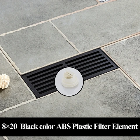 Black ABS Plastic Слив 304 из нержавеющей стали длинный дренаж квадратный пол слив крышка душ отходов Слив ванная комната аксессуары для ванны фильтр DL-0319 - Цвет: Black ABS Plastic