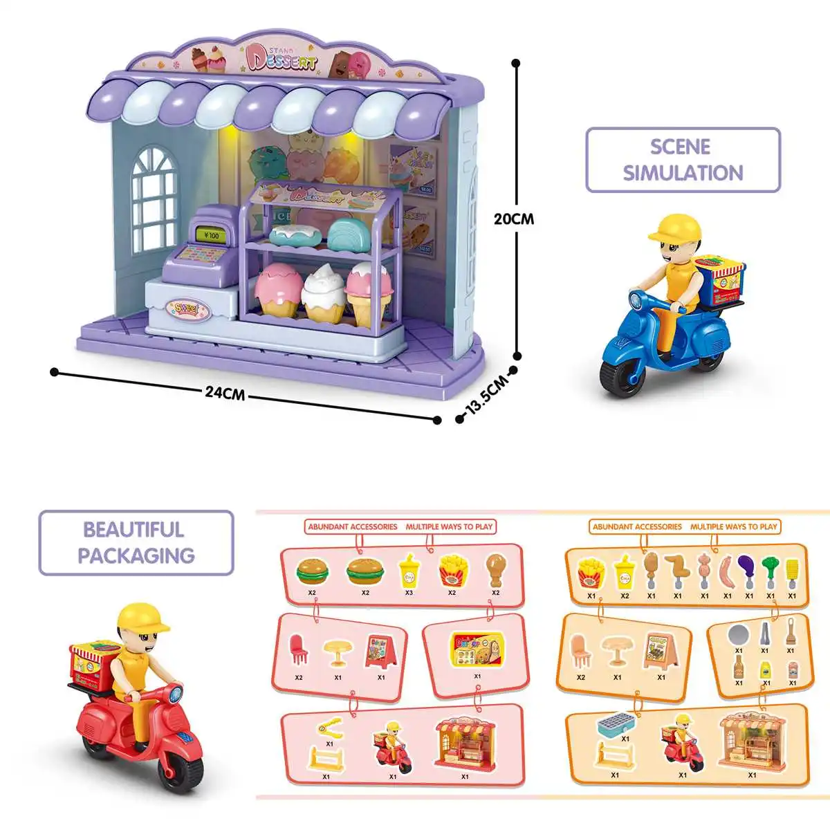 

Kids Ice Cream Barbecue Shop Dessert Hamburger Food Pretend Play Toy Set Role Play Learning Educational Toys Groceries Toys