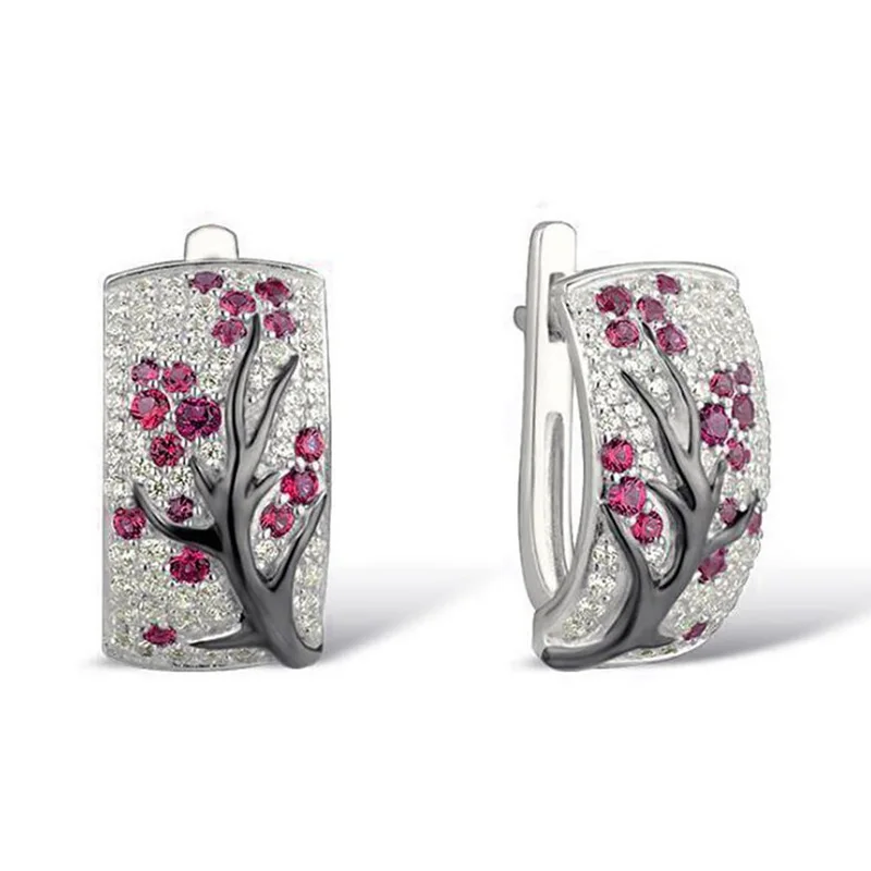 

Creative Plum Branch Crystal Earrings For Women Korean Full Rhinestone Geometric Stud Earrings Flower Accessories Jewelry