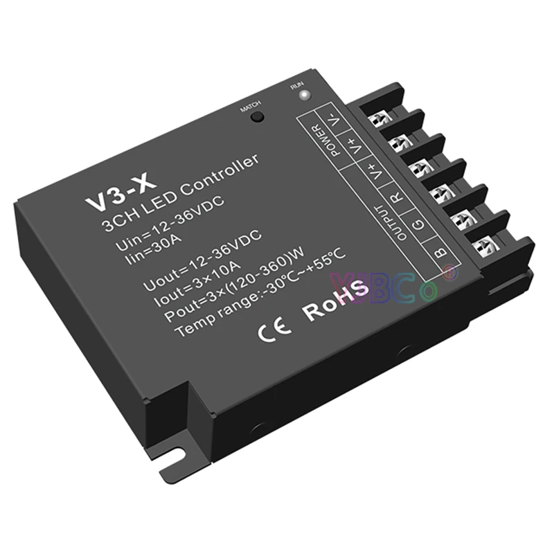 

3 CH LED RF Controller 3 in 1 RGB/CCT/Dimming LED Dimmer V3-X 3CH*10A DC12V-36V PWM for RGB/CCT/Single color led strip