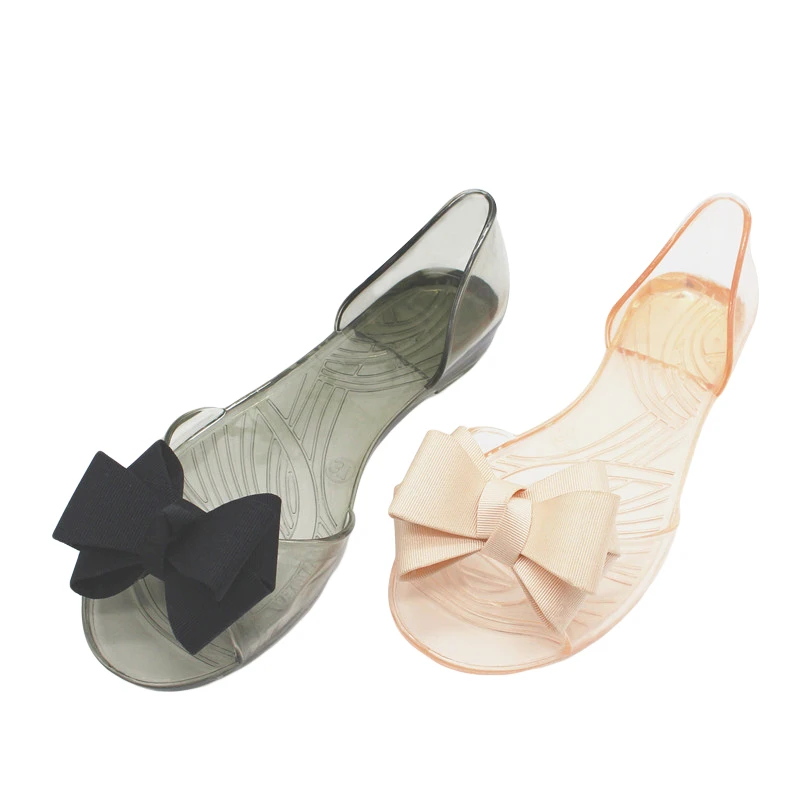 Женские пляжные сандалии-желе на плоской подошве с бантом и цветами | Обувь