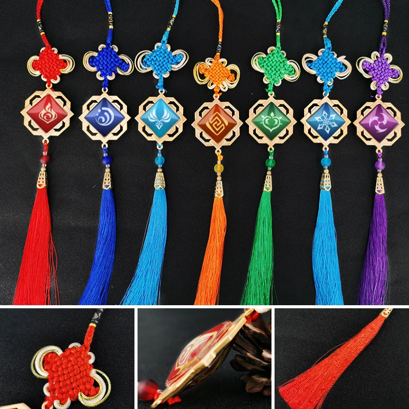 

Genshin Impact Anime Keychains Chinese Style 7 Element God Visions Car Key Chains Bag Pendant Accessories Kids Toys Friends Gift