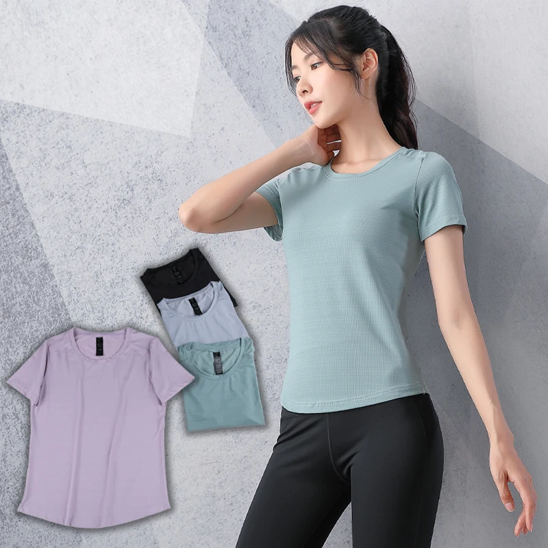

Women Yoga Shirts Mesh Gym Breathable Sport Jersey Running Compression Dry Quick Short Sleeve Workout Woman Sport Fitness Tee