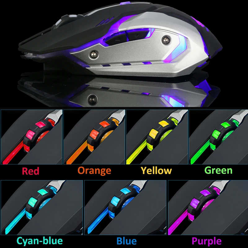 

X7 Wireless Gaming Mouse Rechargeable LED Backlight USB Optical Ergonomic Mouse 2400DPI Fashion Computer Game Mice For Pro Gamer