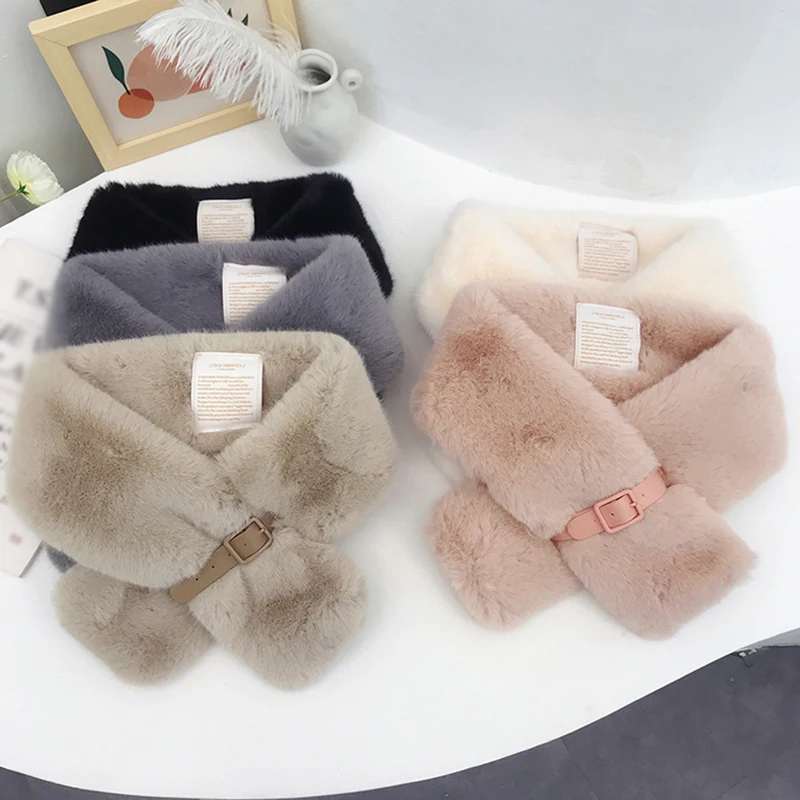 

Solid Color Faux Fur Collar Cape Shawls Neck Warmer Imitated Fur Scarf Plush Snood Scarf 85cm*11cm Belt Buckle Cross Scarves
