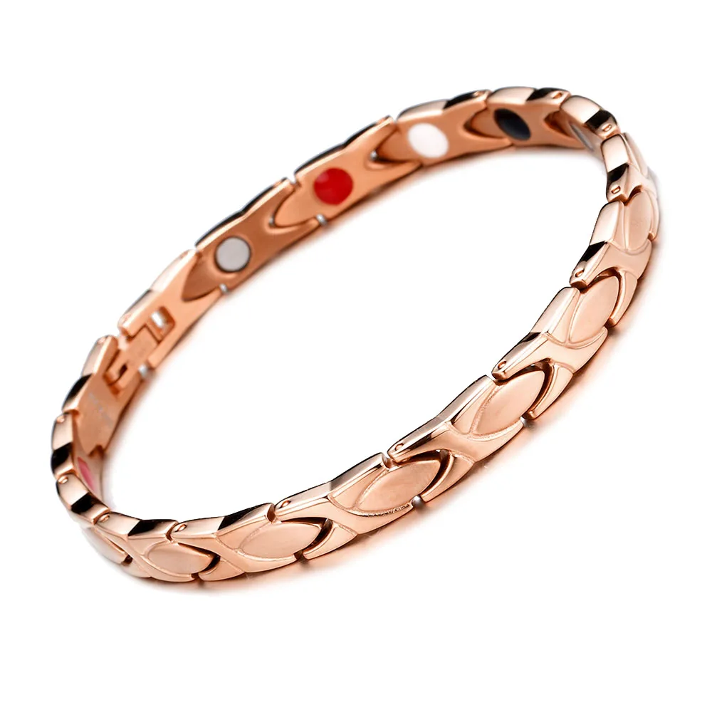 Rose Gold Color Нержавеющая сталь энергетическое Исцеление лечение артрита магнитные Энергетические Браслеты для женщин медицинские браслеты - Окраска металла: Rose Gold Color