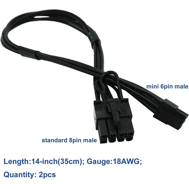 

Mini 6-Pin to 8-Pin PCIe PCI-E Video Card Power Cable for Mac Pro Tower (Pack of 2)