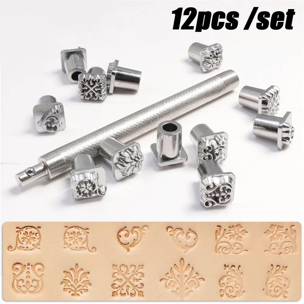 

12pcs/Set Leather Stamping Printing Tools Kit Alloy Stamp Punch Set Carving Saddle Making Tools For Leather Craft DIY Working