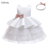 sleeveless satin tulle short girl dress with sequin bow kids clothing new year wear birthday party