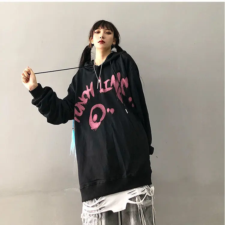 

Dark graffiti high street cross print Hoodie minority Street hip hop lazy fashion brand Hoodie