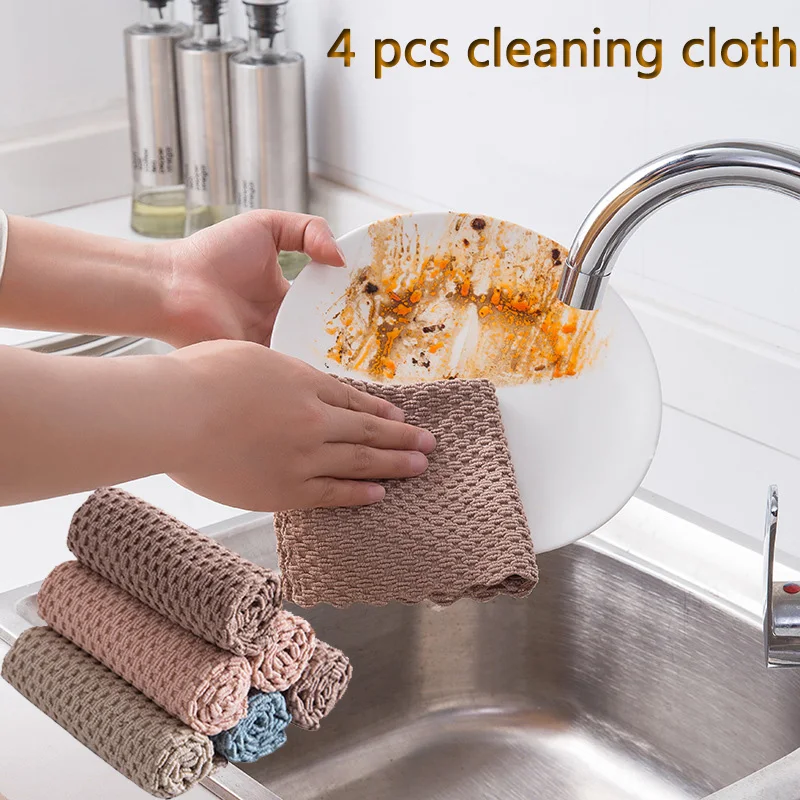 

4pc Kitchen Cleaning Cloth Anti-grease wiping rags efficient Super Absorbent Microfiber home washing dish kitchen Cleaning towel