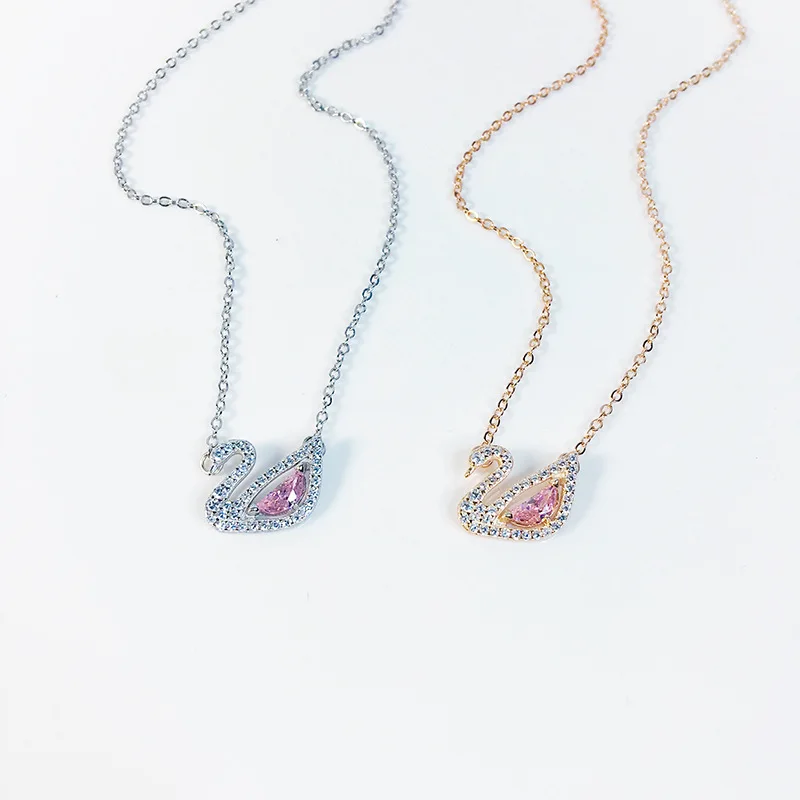 2019 новый тип серебряное и розовое золото ожерелье Лебедь инкрустированные
