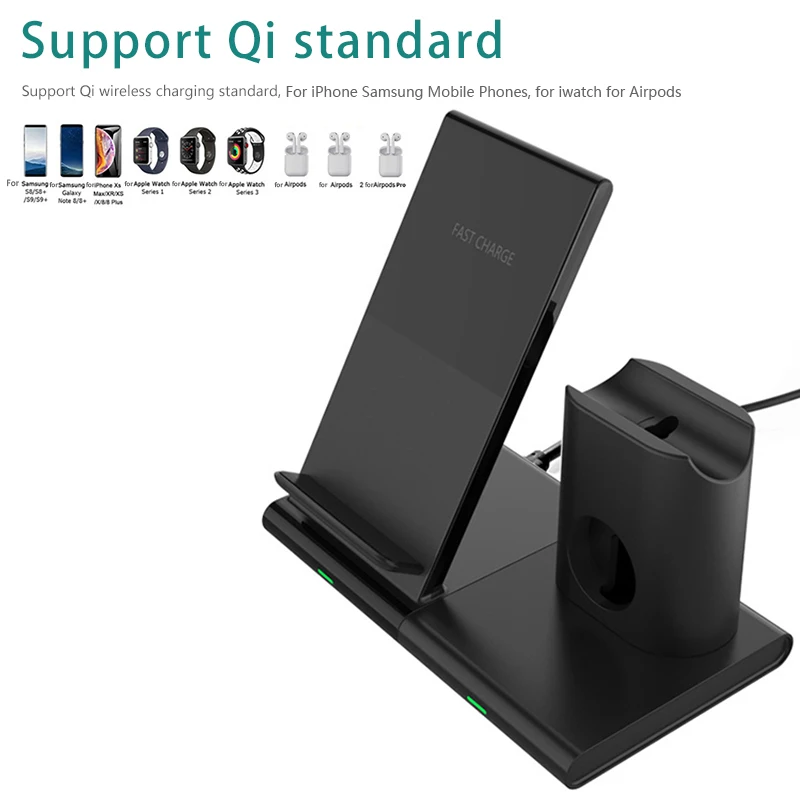 Беспроводное зарядное устройство Qi 3 в 1 зарядная док станция для iWatch 2/3/4/5 AirPods Pro