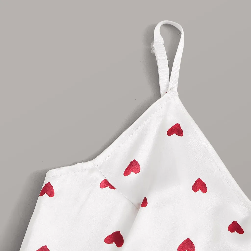 

Sexy pajamas set for women home clothes Heart Print Satin Camisole Pajamas Ruffled Flounce Shorts Lingerie Set #3