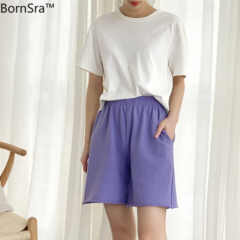 

Bornsra 100% Cotton Sports Pants Women's Summer 2021 New High Waist Capris Loose and Thin Casual Short Pants Pure Color Pants