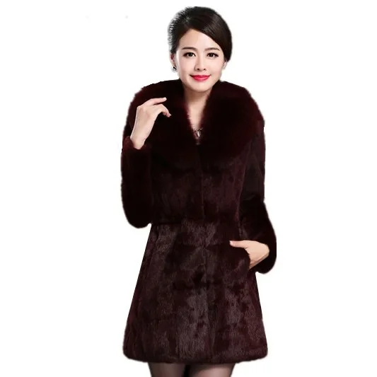 Fall/winter Fur Coat Women's Long Mink Fur Collar Long Sleeve Size
