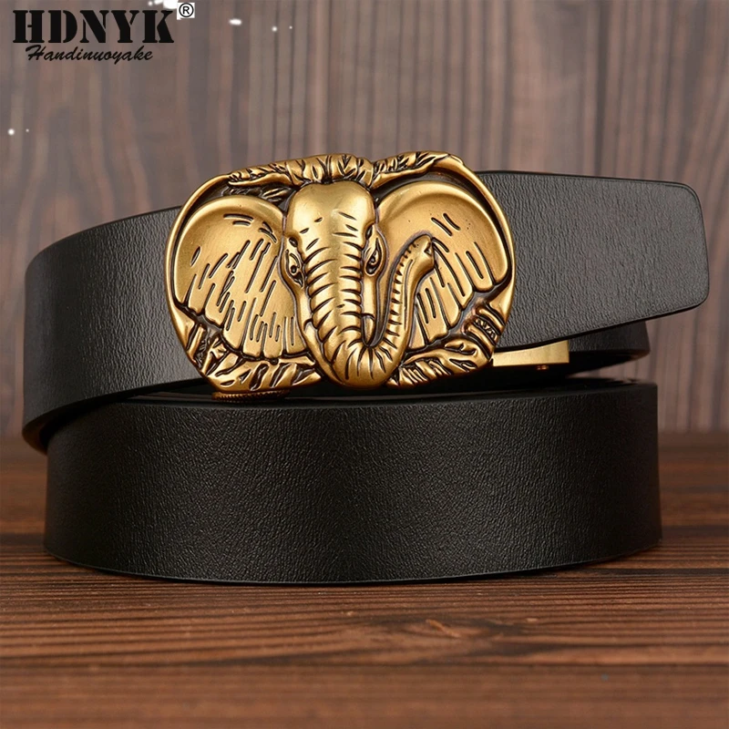 Hot Sell Elephant Head Designer Automatic Buckle Genuine Leather Belt for Men Retro Buckle Strap Male Waistand Strap forGift