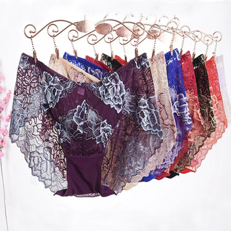 

CP103 4Pcs/Lot Sexy Transparent Lingerie Mesh Lace Panties Tempting Pretty Women Underwear Large Size Bragas Mujer