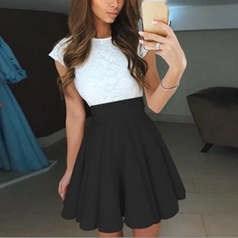 Бальное платье без рукавов с кружевной строчкой однотонное средней длины