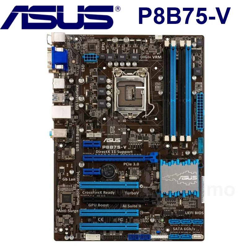 Asus LGA 1155 P8B75-V оригинальная настольная Материнская плата Intel B75 Socket i3 i5 i7 DDR3 32G SATA3 USB3.0 AT, протестированная материнская плата