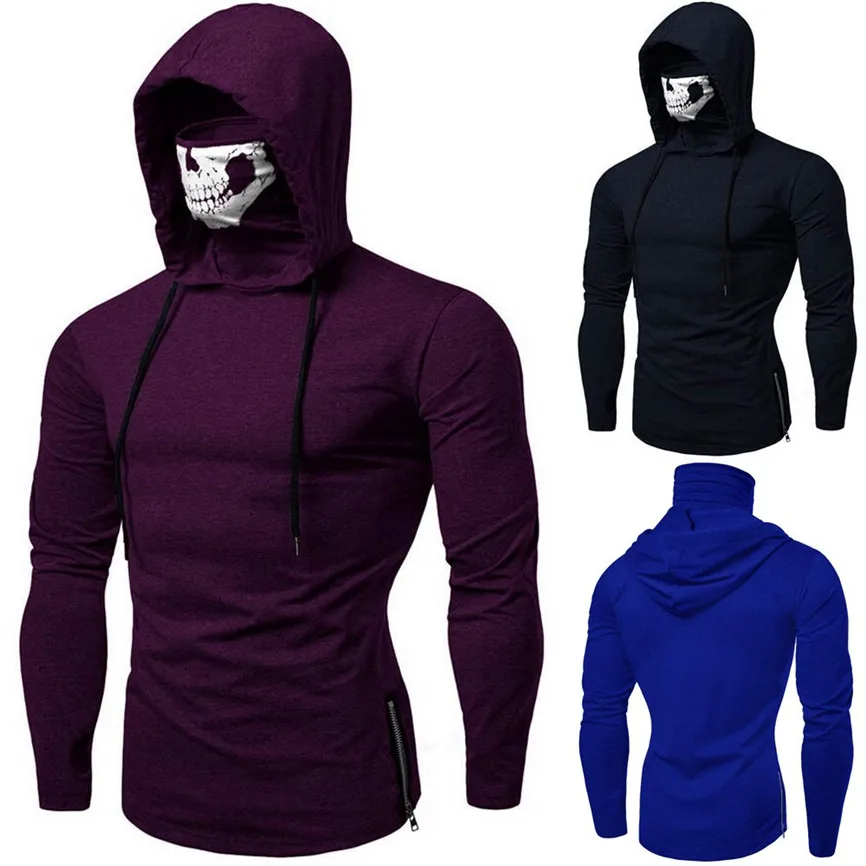 Мужская одежда толстовки маска Череп однотонный пуловер длинный рукав толстовка