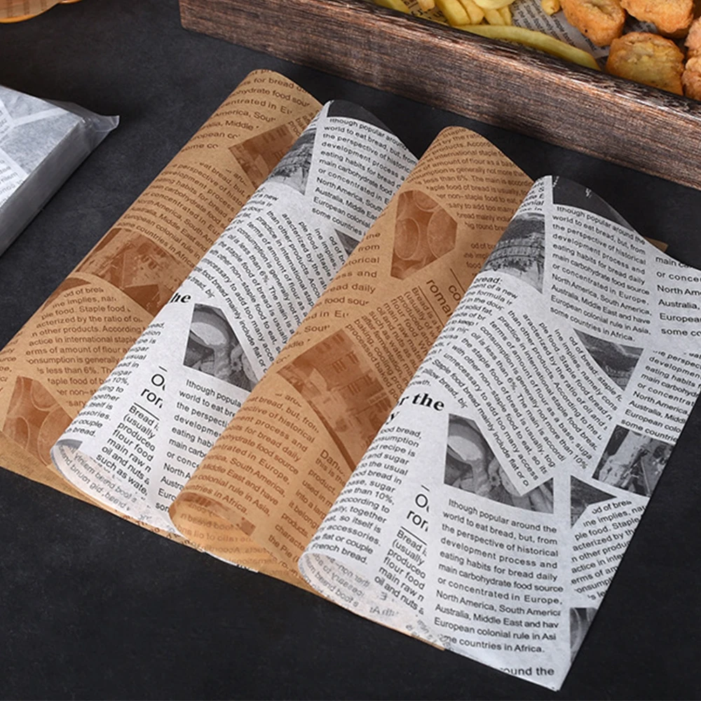 

120pcs Barbecue Paper Food Wrapping Wax Paper Oil Proof Paper Deep-Fried Fast Food Packaging Sandwich Burger Picnic Baking Tool
