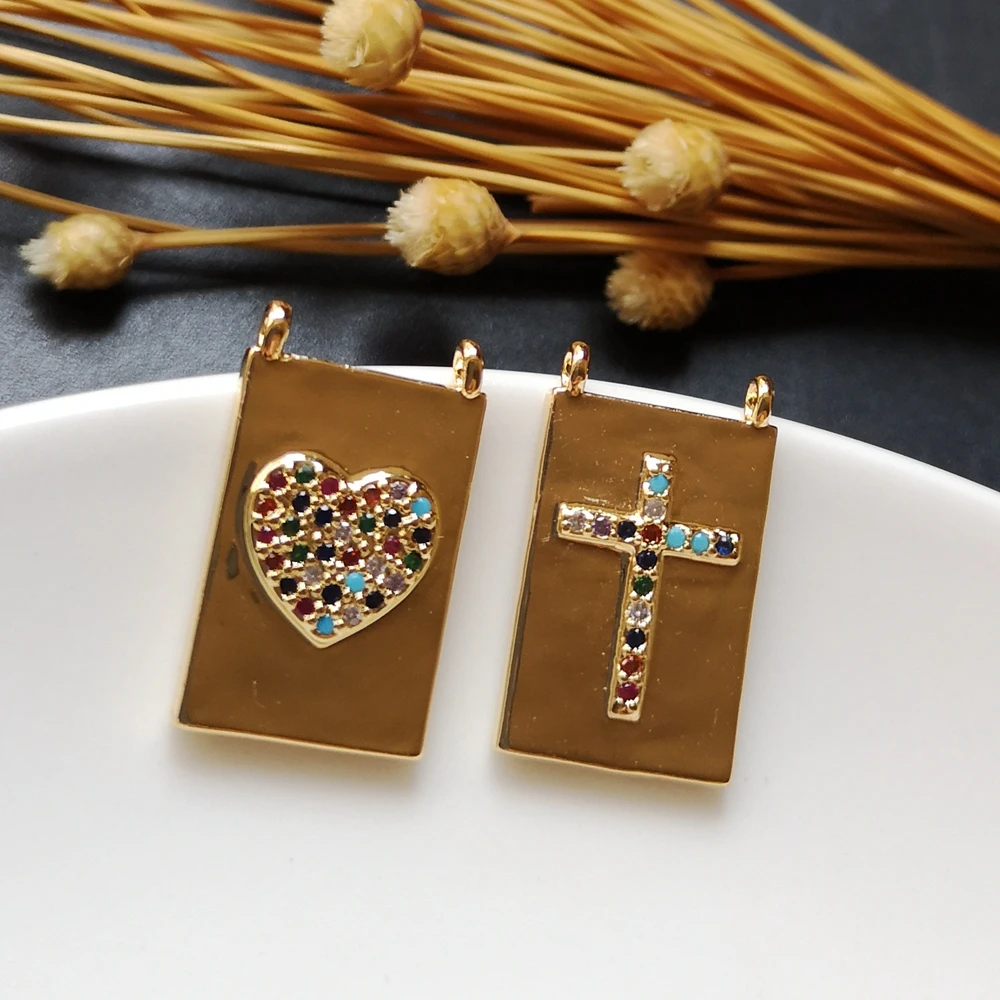

50pcs/lot 13x22mm Rectangle Copper Sacred Heart Pendant & Charms for DIY Jewelry Cross Pendant for Women & Gift