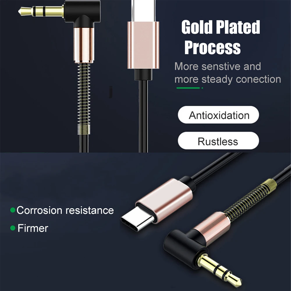 

Car Spring Audio Cable Type-C To 3.5mm Male AUX Cable Elbow Telescopic Car Stereo Line Adapter for Speaker Multimedia Accessory