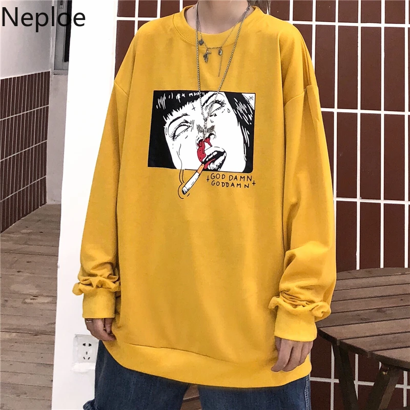 Neploe забавный мультяшный принт толстовка с длинным рукавом для женщин и мужчин