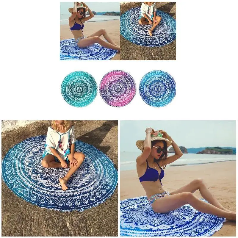 Mandala Round Tapestry Summer Beach Picnic Throw Rug Blanket Bohemia Mats Home Textile Tapestry Home Garden Multifunctional Use