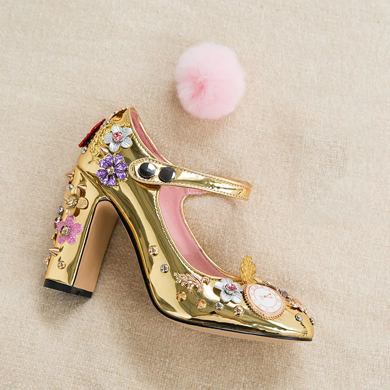 Женские туфли лодочки Phoentin pink mary janes с кристаллами и цветами мехом из натуральной