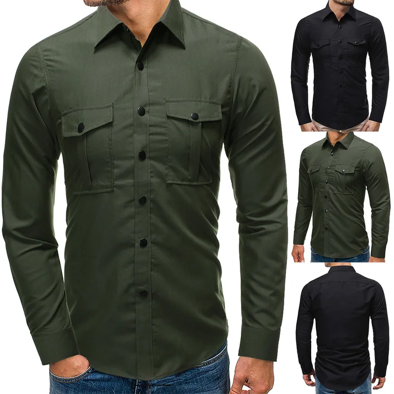 Брендовая мужская рубашка 2020 модные повседневные рубашки с двойным карманом и