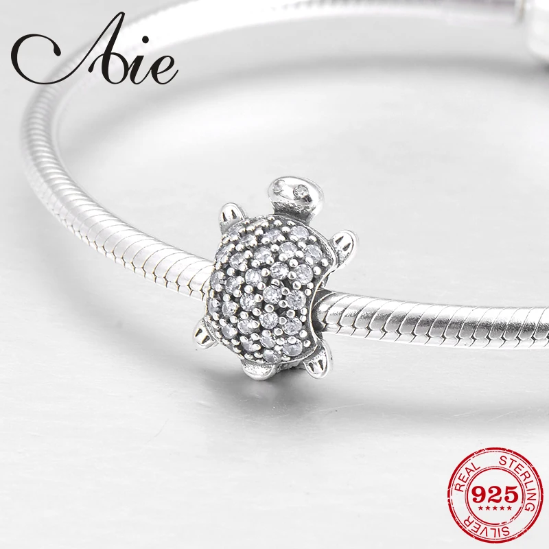 Прекрасный маленький Черепаха 925 пробы Серебряный Очаровательный сверкающий CZ