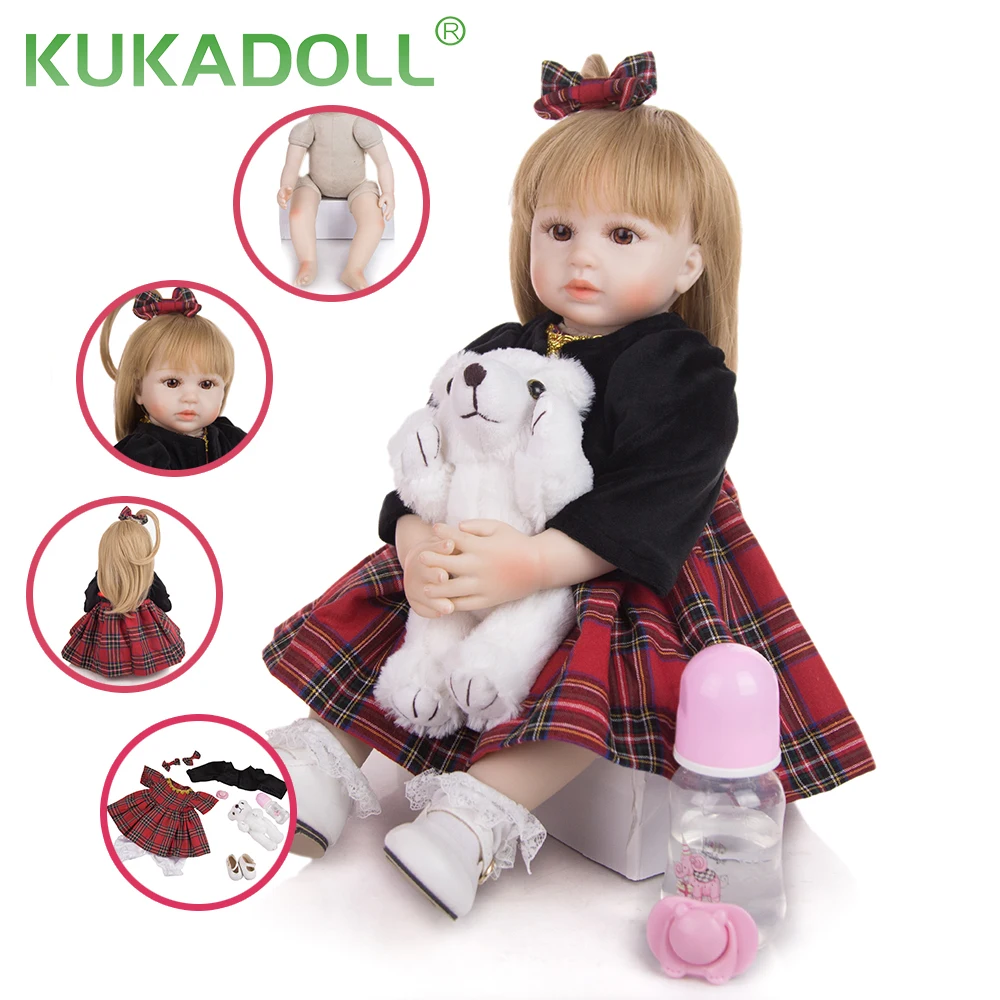 

KUKADOLL 48 CM Newborn Girl Babies Dolls Cloth Body 19 Inch Princess Gold Hair Baby Doll Toy For Wholesale Kids Birthday Present