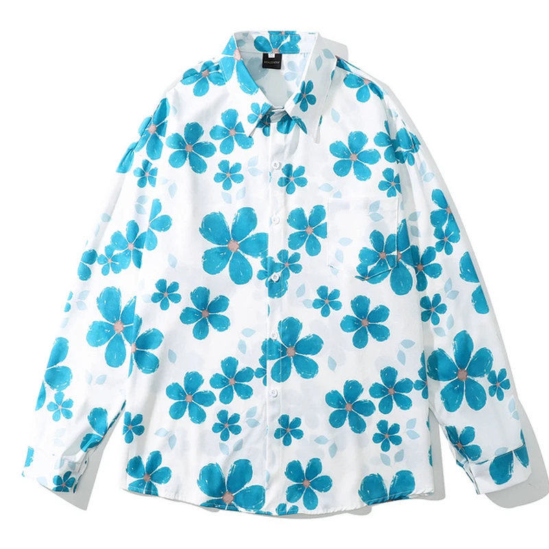 

Mens Vintage Floral Hawaii Shirt Summer Male Harajuku Button Shirts Streetwear Long Sleeve Oversize Chic Blouse camisa masculina