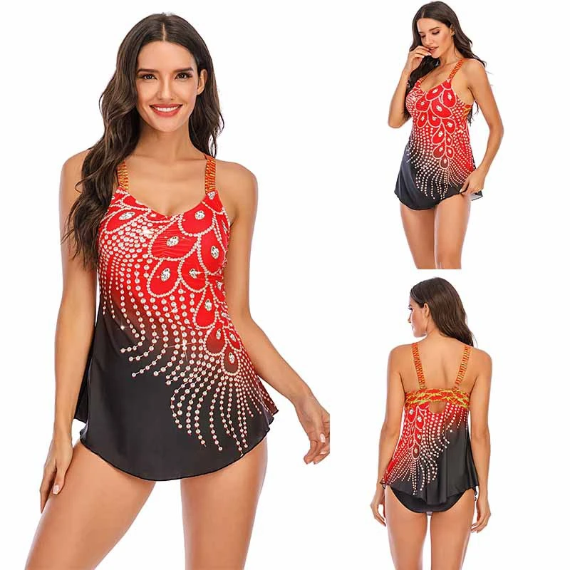 2020Two Pieces купальный костюм женский Павлин бикини Mayo Biquini Maillot De Bain размера плюс 8XL