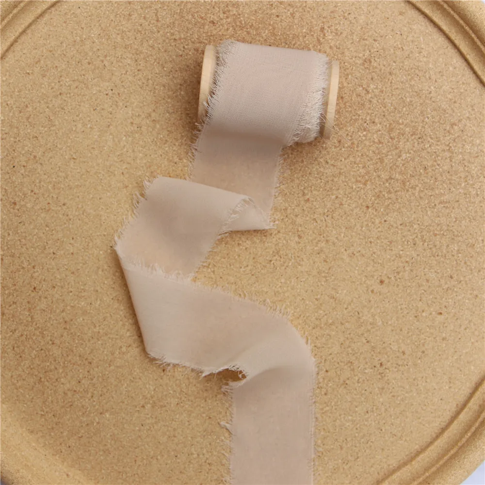 3 шт. ручной работы потертые края шифоновая шелковая лента с деревянной катушкой