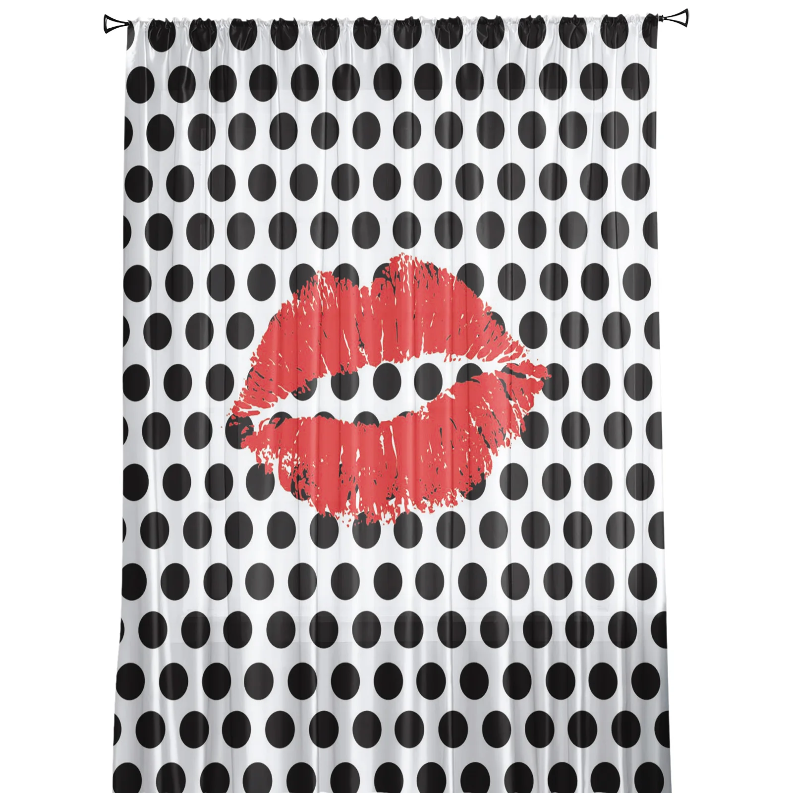 Черный с узором в горошек принтом виде красных губ сплошные оконные панельные