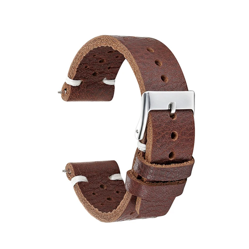 Leather Watch Strap 18mm 20mm 22mm Waterproof Sweatproof  Porous Breathable Watch Band Belt Wist Bracelet Black Brown