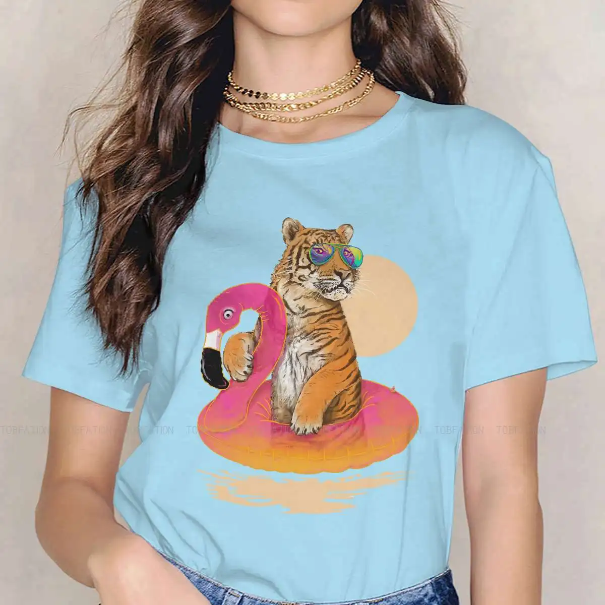 

Футболка Chillin с фламинго, тигром, Эфирное изделие, 5XL, летние популярные пляжные креативные топы с барбекю, удобная футболка, женская футболк...