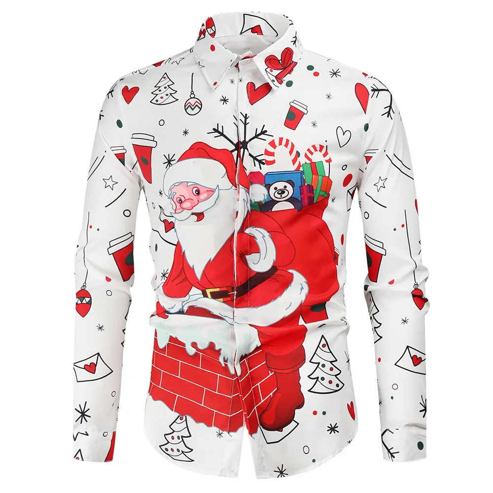 

Santa Claus Print Shirt Men 2022 New Slim Fit Long Sleeve Christmas Dress Shirts Mens Party Stage Prom Tuxedo Shirt Male Chemise