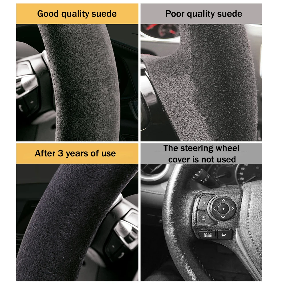 

Car Steering Wheel Cover Black Leather Suede Car Steering Wheel Covers for BMW 5Series 6Series 7series 5GT Hand sewn steerin
