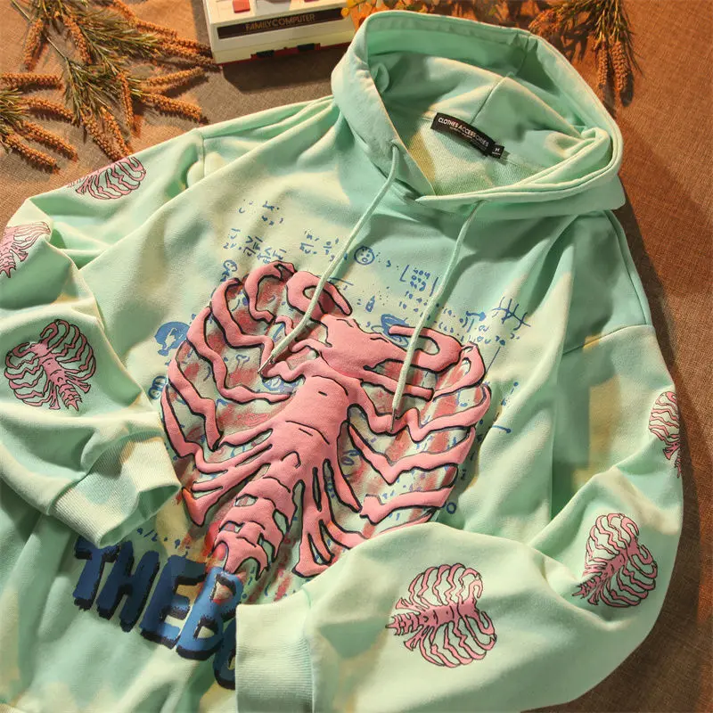 Весенняя уличная одежда хаки Y2K топы с принтом черепа гранж готчи Толстовка