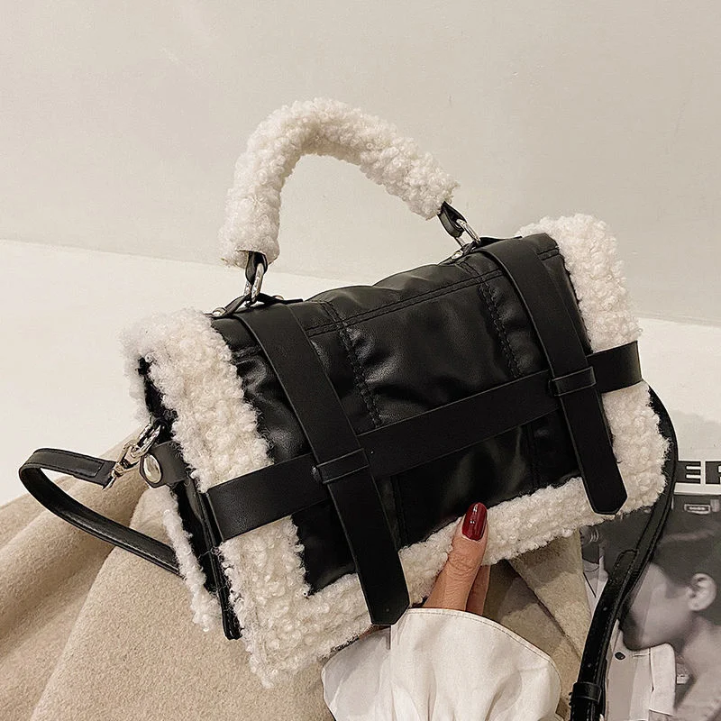 

Fashion Faux Lamb Wool Square Bag Female Winter Soft Fur Designer Handbag Shoulder Messenger Crossbody Bags For Luxury Women Za