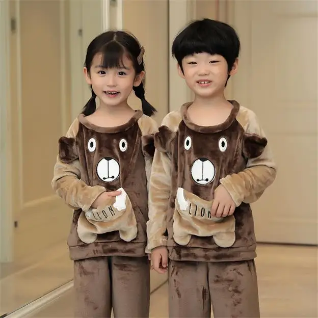 Детские фланелевые пижамы с мультяшным рисунком зимняя одежда для сна девочек