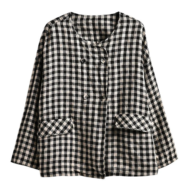 MICOCO W6030 свежий художественный круглый воротник двубортный черный и белый