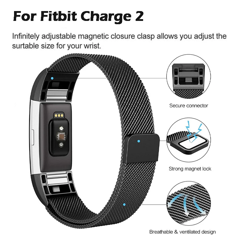 HeroIand металлический ремешок из нержавеющей стали для Fitbit Charge 3 Band Milanese Loop