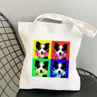 2021 shopper colorful border collie printed tote bag women harajuku shopper handbag girl shoulder shopping bag lady canvas bag