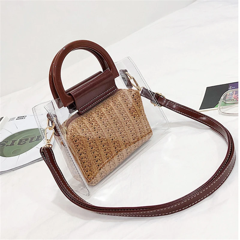 2020 соломенная летняя пляжная сумка модная прозрачная из ПВХ на плечо пластиковая