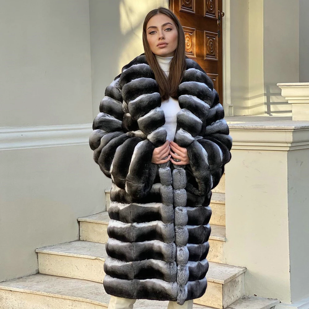 Luxury Women Real Rex Rabbit Fur Coat with Turn-down Collar 2021 Winter Trendy Whole Skin Genuine Rex Rabbit Fur Coats Outwear enlarge